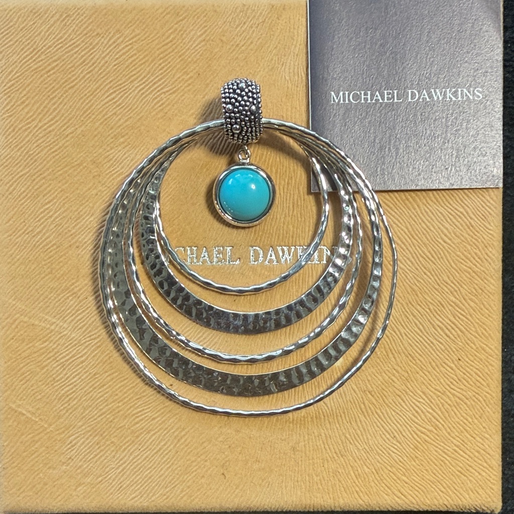 Michael Dawkins Starry Night Silver Sleeping Beauty Turquoise Circle Pendant Nib 125$